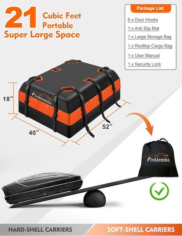 Fivklemnz Car Rooftop Cargo Carger Bag Bag مقاومة للماء لجميع مركبة مع/بدون رف يشمل Topper مضاد للانزلاق + الأشرطة المعززة + 6 خطافات الباب + قفل الأمتعة in Saudi Arabia