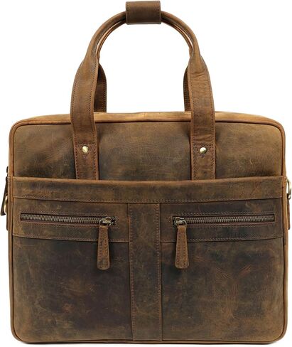 ELIZO 16 Inch Leather briefcases Laptop Leather Messenger Bags for Men Women Best Office Satchel Bag Black in Saudi Arabia