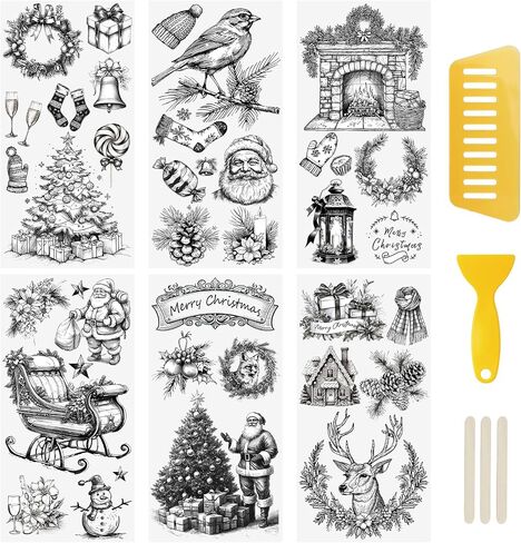 WANDIC 6 Sheets Christmas Theme Rub On Transfer Sticker, Merry Christmas Stickers Transfer Decals for DIY Photo Albums Furniture, 5.9 * 11.8in in Saudi Arabia