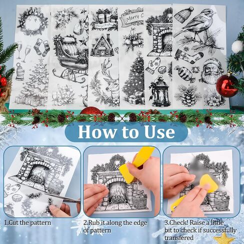 WANDIC 6 Sheets Christmas Theme Rub On Transfer Sticker, Merry Christmas Stickers Transfer Decals for DIY Photo Albums Furniture, 5.9 * 11.8in in Saudi Arabia
