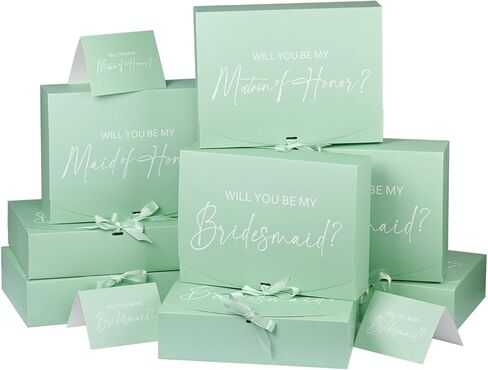 8pack صناديق اقتراح وصيفات الشرف الكبيرة مع بطاقة وصيفات الشرف ، هل ستكون صندوق وصيفات الشرف مع الشريط ، مربع مقترح الشرف الخاص بمواد هدايا اقتراح العروسة (12 × 9.8 × 3.1 بوصة) in Kuwait