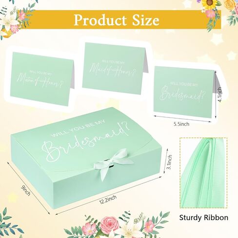 8pack صناديق اقتراح وصيفات الشرف الكبيرة مع بطاقة وصيفات الشرف ، هل ستكون صندوق وصيفات الشرف مع الشريط ، مربع مقترح الشرف الخاص بمواد هدايا اقتراح العروسة (12 × 9.8 × 3.1 بوصة) in Kuwait