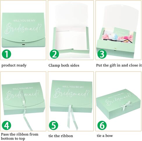 8pack صناديق اقتراح وصيفات الشرف الكبيرة مع بطاقة وصيفات الشرف ، هل ستكون صندوق وصيفات الشرف مع الشريط ، مربع مقترح الشرف الخاص بمواد هدايا اقتراح العروسة (12 × 9.8 × 3.1 بوصة) in Kuwait