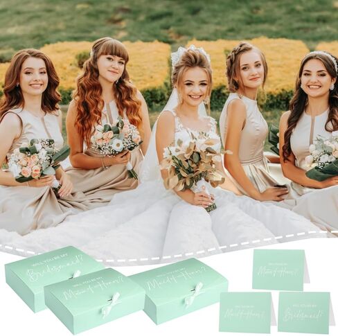 8pack صناديق اقتراح وصيفات الشرف الكبيرة مع بطاقة وصيفات الشرف ، هل ستكون صندوق وصيفات الشرف مع الشريط ، مربع مقترح الشرف الخاص بمواد هدايا اقتراح العروسة (12 × 9.8 × 3.1 بوصة) in Kuwait