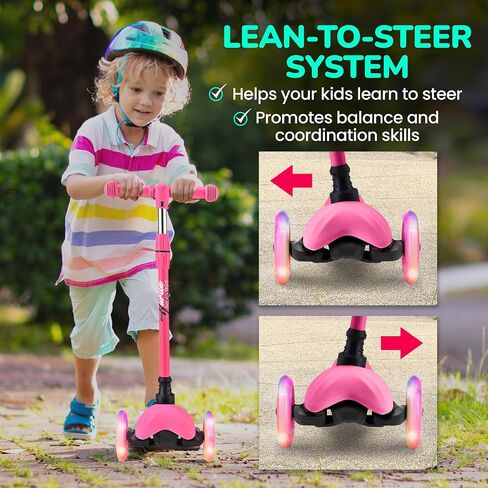Hurtle Mini Kickboard Scooter for Kids – Height Adjustable 25-28 Inches, 3-Wheel Toddler Micro Scooter with LED Light-up Wheels, Lightweight Riding Toy, Non-Slip, Indoor/Outdoor Fun, Ages 2-5 (Green) in Saudi Arabia