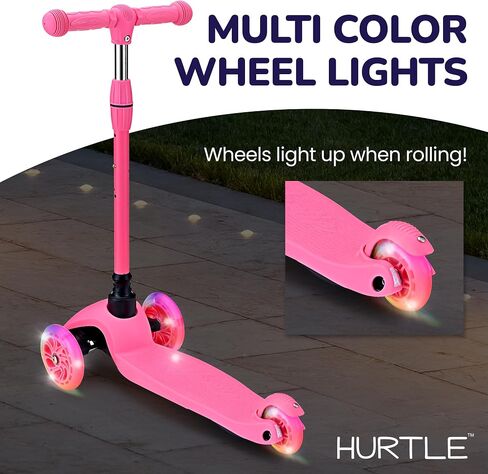 Hurtle Mini Kickboard Scooter for Kids – Height Adjustable 25-28 Inches, 3-Wheel Toddler Micro Scooter with LED Light-up Wheels, Lightweight Riding Toy, Non-Slip, Indoor/Outdoor Fun, Ages 2-5 (Green) in Saudi Arabia