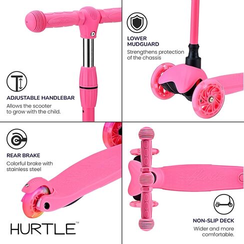 Hurtle Mini Kickboard Scooter for Kids – Height Adjustable 25-28 Inches, 3-Wheel Toddler Micro Scooter with LED Light-up Wheels, Lightweight Riding Toy, Non-Slip, Indoor/Outdoor Fun, Ages 2-5 (Green) in Saudi Arabia