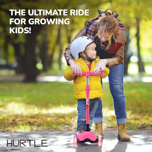 Hurtle Mini Kickboard Scooter for Kids – Height Adjustable 25-28 Inches, 3-Wheel Toddler Micro Scooter with LED Light-up Wheels, Lightweight Riding Toy, Non-Slip, Indoor/Outdoor Fun, Ages 2-5 (Green) in Saudi Arabia