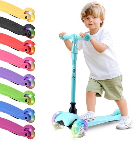 Hurtle Mini Kickboard Scooter for Kids – Height Adjustable 25-28 Inches, 3-Wheel Toddler Micro Scooter with LED Light-up Wheels, Lightweight Riding Toy, Non-Slip, Indoor/Outdoor Fun, Ages 2-5 (Green) in Saudi Arabia