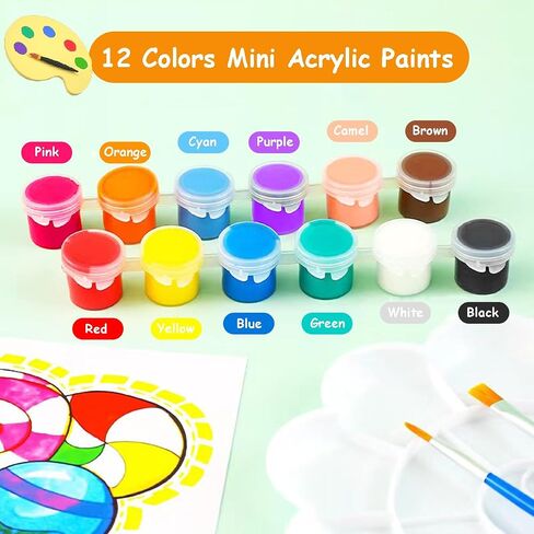 Jaoruizer 450 Pcs Mini Acrylic Paint Set, 12 Colors 30 Set Kids Washable Acrylic Paints Strips Kit Bulk with 60pcs Painting Brushes and 30pcs Palettes, Kids Painting Kit for Home Classroom in Saudi Arabia