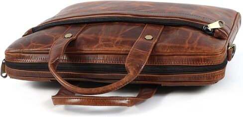 Mens Laptop Bag | 16 Inch Leather Briefcase Vintage Messenger Bag | 3 Zipper Pockets | 2 Spacious inner Compartments | 1 Flap Pocket | With Ajustable Straps And Metal Grip | (Dark Brown) in Saudi Arabia