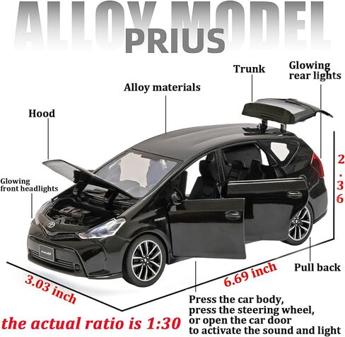 لعبة سيارات Prius SUV 1/32 Metal Model Car Down Back Car مع طراز قابلة للتحصيل للسيارات الخفيفة والصوتية للأطفال الذين يبلغون من العمر 3 سنوات (أسود) (أسود) in Kuwait