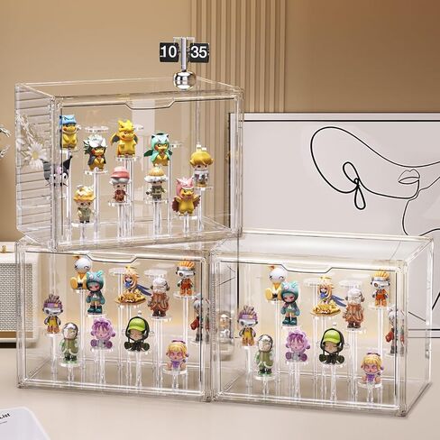 Blind Box Figurine Acrylic Display Case, Pop Mart Model Ornaments Dustproof Transparent Display Cabinet Toy Display Stand 13 Columns Display Rack with Magnetic Door for Min Toys, Collectibles in Saudi Arabia