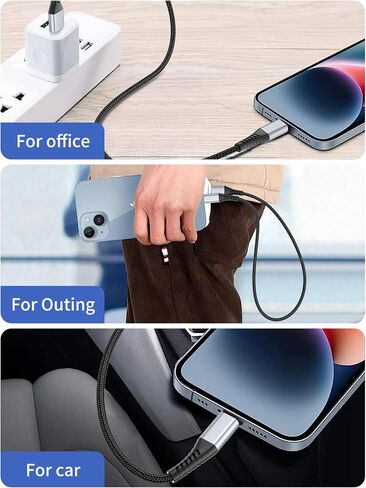 كابل USB C قصير بطول 2 قدم، 3 حزم سلك شحن USB A إلى USB C للسيارة، كابل شاحن من النوع C شحن سريع لهاتف iPhone 17 16 15، Samsung Galaxy S25 S24 S23 Ultra، Pixel 10 9 in Kuwait
