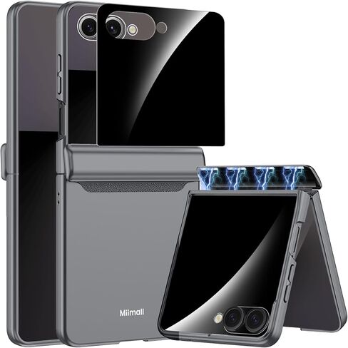Miimall for Samsung Galaxy Z Flip 5 case مع واقي شاشة الخصوصية ، غطاء الجسم الكامل للكمبيوتر الشخصي مقاوم للمفصلات المغناطيسية الحماية من Galaxy Z Flip 5g Black in Saudi Arabia
