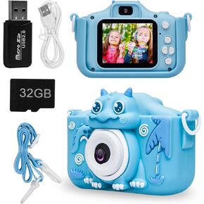 iMisH Upgrade 48M Kids Camera for Girls Boys Age 3-9, 1000mAh Large Battery with 1080p Video Camera for Kids - Shockproof Silicon Case and 32GB TF Card, Toddler Camera for Selfie (Blue)