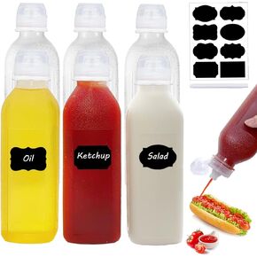WAYDA Condiment Squeeze Bottles,6 Pack Squeeze Bottles for Sauces, Ketchup Salad Dressing Container, 17oz Plastic Bottles with Squeeze Top for Liquids, BBQ Sauce, Oil