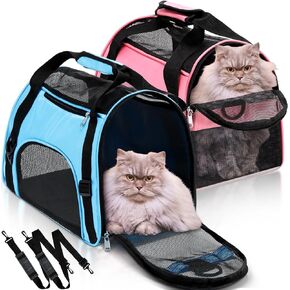 2 Pcs Pet Carrier, Soft Sided Pet Travel Carrier for Cats, Airline Approved Kitty Carrier Portable Dog Bags for Traveling Little Dogs, Rabbits, Puppy, Cat, Small Size (Pink, Purple)