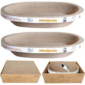 4PCS 2 Cat Scratcher Bowl +1 Corrugated Scratch Pad with Box+ 1 Brush,Oval Shape Cat Scratcher Cardboard Bed, Cat Scratching Lounge Bed, Cute Round Cat Scratcher