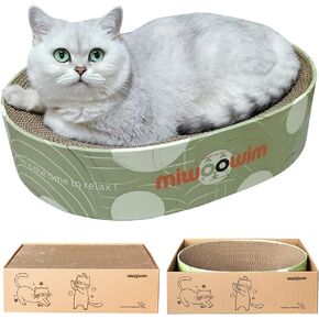 4PCS 2 Cat Scratcher Bowl +1 Corrugated Scratch Pad with Box+ 1 Brush,Oval Shape Cat Scratcher Cardboard Bed, Cat Scratching Lounge Bed, Cute Round Cat Scratcher