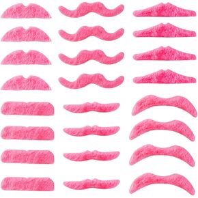 24 Pcs Pink Self Adhesive Mustaches Hot Pink Self Adhesive Party Mustaches Fake Pink Mustaches Beard Costume Accessory Pink Sticker Mustache Assortment Costume Accessories Party Supplies