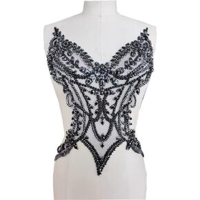 Handmade Rhinestones lace Applique sew on Beads Sequins Trim Patches Accessories for Girl Dress Clothing (ClearAB)