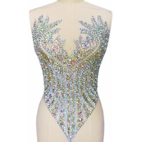 Handmade AB Color Rhinestones Bodice Applique Sewing Beads Crystal Trim Patches Accessory for Dress Clothes Embellishments