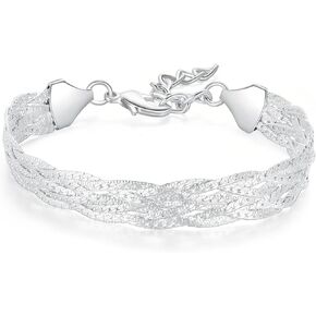 Elegant Silver Strand Braided Herringbone Mesh Bracelet - Stylish and Trendy Women's Accessory