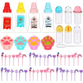 50 Pcs Kids Bento Box Accessories Including Food Picks Mini Condiment Bottles Ketchup Squeeze Bottles, Mini Soy Sauce Container with Funnel for Kids School Bento Camping Office Accessories (Animal)