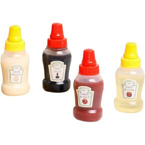 4 Pieces Mini Ketchup Bottles for Bento Box Accessories,25ml Mini Condiment Squeeze Bottles Portable Honey Sauce Salad Dressing Dispensers Jars Containers for Kids Adults Lunch Box