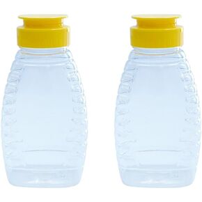 2pcs Empty Honey Jars Squeeze Bottles Plastic Honey Dispenser with Lids Refillable Condiment Container for Maple Syrup, Ketchup, Mustard, Salad Dressing