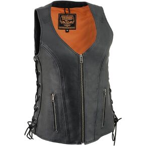 Milwaukee Leather MLL4531 Women's Distress Brown Leather Open V-Neck Motorcycle Rider Vest with Side Lace
