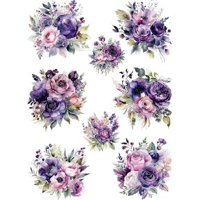 Purple Bouquet Rice Paper, 11.5 x 16 inch - 8 Unique Bouquet Images Printed on 36gsm Mulberry Paper Visible Fibres for Decoupage Furniture Renovation Crafts. in Saudi Arabia