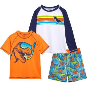 Little Boys' Rash Guard Swim Set - 3 Piece Bathing Suit Trunks and Rash Guard Shirt (2T-7)