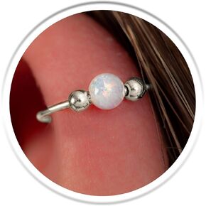 925 Sterling Silver Helix Ring Hoop With Green Opal - 20G Cartilage Hoop Earring - Handmade Piercing Hoop in Kuwait