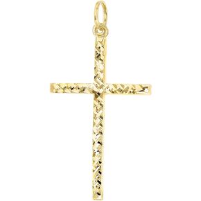 Lucchetta - Large Gold Christian Cross Shiny Diamond-Cut Effect / 14k Italian Religious Charm for Necklaces up to 4mm / Authentic Jewelry from Italy