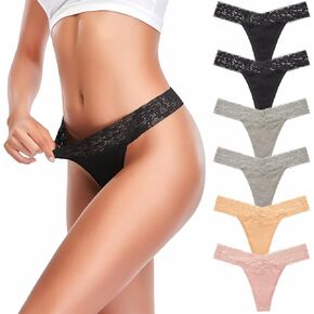 Thongs for Women, Cotton Thongs T Back Breathable Comfort See Through Panties Seamless Lace Thongs for Women Pack