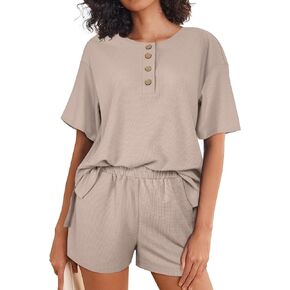 Waffle Knit Lounge Set Shorts Sets Women 2 Piece Outfits Matching Sets Casual Pajama Sets
