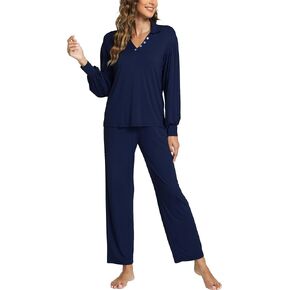 GYS Woman's Bamboo-Derived Viscose Ruffle Lantern Sleeve Top and Pants Pajama Sets