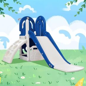 4 in 1 Toddler Climber and Slide Set, Kids Playground Climber Freestanding Slide Playset with Basketball Hoop Play Combination for Babies Indoor & Outdoor 3+ (Blue)