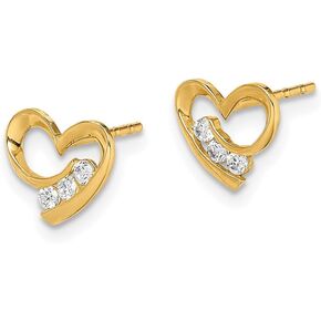 14K Yellow Gold Cubic Zirconia CZ Heart Stud Earrings