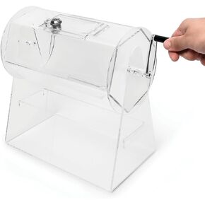 Upper Midland Products Acrylic Raffle Drum with Handle - Holds up to 2,500 Tickets - Ticket Spinner with 2 Keys, Raffle Box with Sliding Door