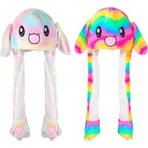 2 حزمة قبعة أرنب تتحرك آذان القفز، قبعات أرنب مضحكة للجنسين Earflaps قبعة آذان متحركة لفستان حفلة عيد الميلاد عطلة in Kuwait