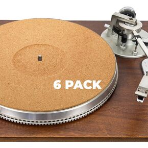 ZOOFOX 6 Pack Turntable Mats, Vintage Recessed Platter Slipmat for Vinyl Record Player, Professional Tuning Equipment Improve Sound, Cork Record Mat for Standard 12" Turntable Platters
