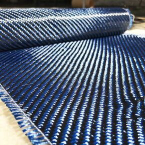 (1 ft -25 ft Rolls) KARBXON - 12 in - Carbon Fiber Aramid Fabric - Blue - 3K - 240g/meter - Twill Weave - Advanced Cloth Fabric - Rolled 12" Wide Hemmed Fabric for Repair, Drones, RC & DIY Projects