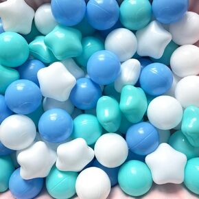 Ball Pit Balls Star-Shaped 200 Count, Kids Star Balls for Ball Pit, Free Non-Toxic Crush Proof Play Balls Soft Plastic Balls 2.2 inch (200 Balls, Purple & Green & White& Clear)