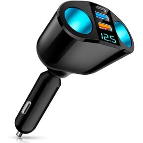 USB C Car Charger Cigarette Lighter Adapter, QC3.0 & PD Cigarette Lighter USB Socket Splitter with LED Voltmeter, 12V/24V Car USB Charger Splitter Fast Charging for Phones GPS Vehicle Devices