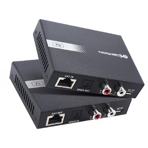 Cable Matters 990ft Extra Long Range Audio Over Ethernet Adapter Kit with Built-in Digital to Analog Converter(DAC), Support Optical Audio Toslink, L/R RCA (Audio Extender Over Cat5e/Cat6 Adapter)
