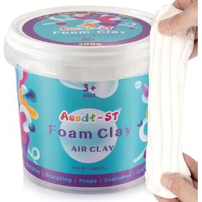 White Moldable Cosplay Foam Clay (300 Gram) - High Density Air Dry Clay, Modeling Clay for Intricate Designs, Figures, Masks, Craft Projects,Great for Cutting, Sanding or Shaping with Tools.
