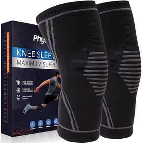 Knee Brace for Pain Relief - 2 Pack Knee Compression Sleeves for Men and Women - Support for Weightlifting, Gym, Workout, Volleyball - Meniscus Tear, ACL, Arthritis